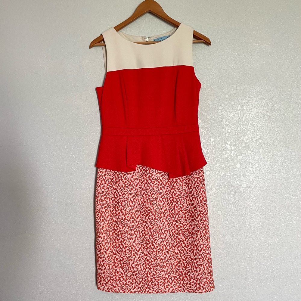 Antonio Melani - Peplum Sheath Orange Beige Colorblock Animal Print - Size 6